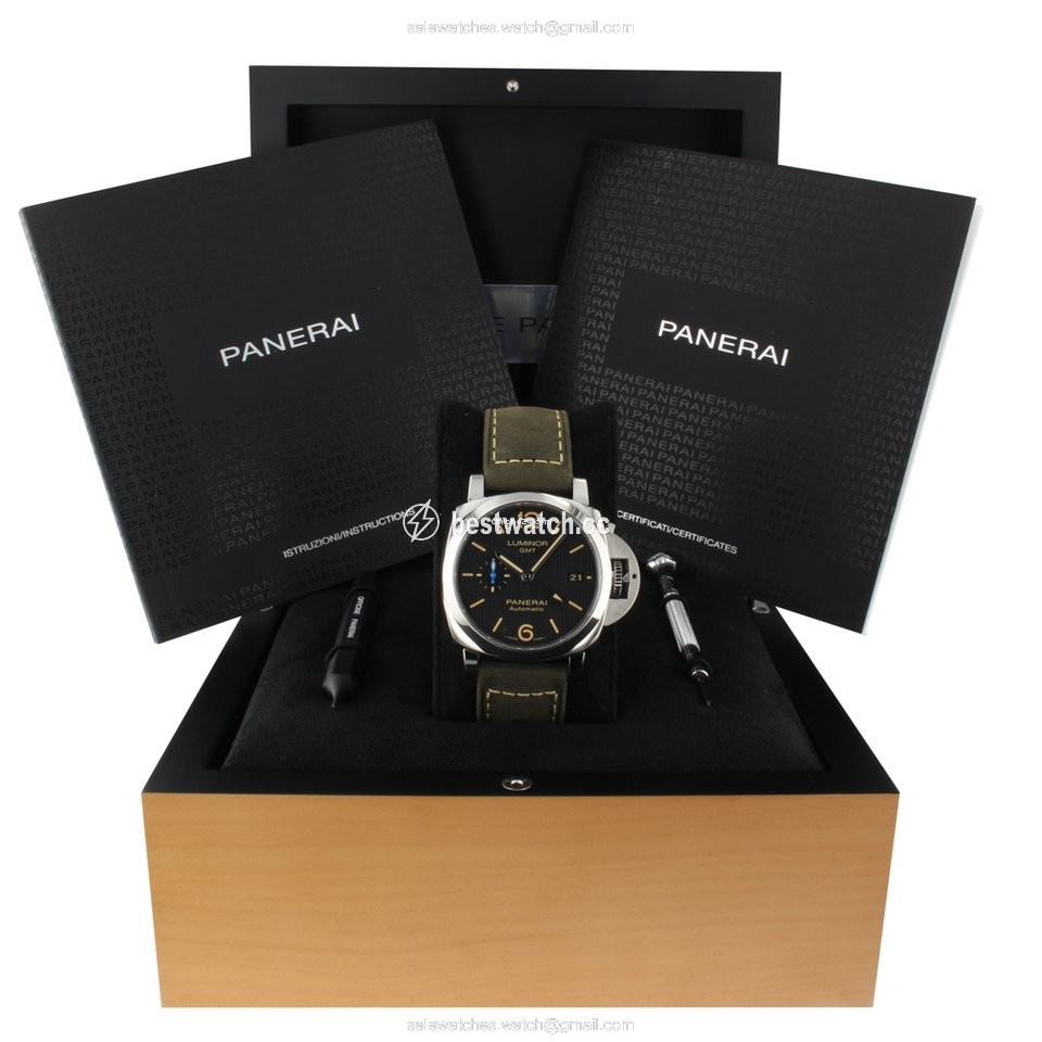 IMG_9085 Panerai Luminor 1950 3 Days GMT Automatic Mens watch Unisex Automatic Steel PAM01535 Replica 2
