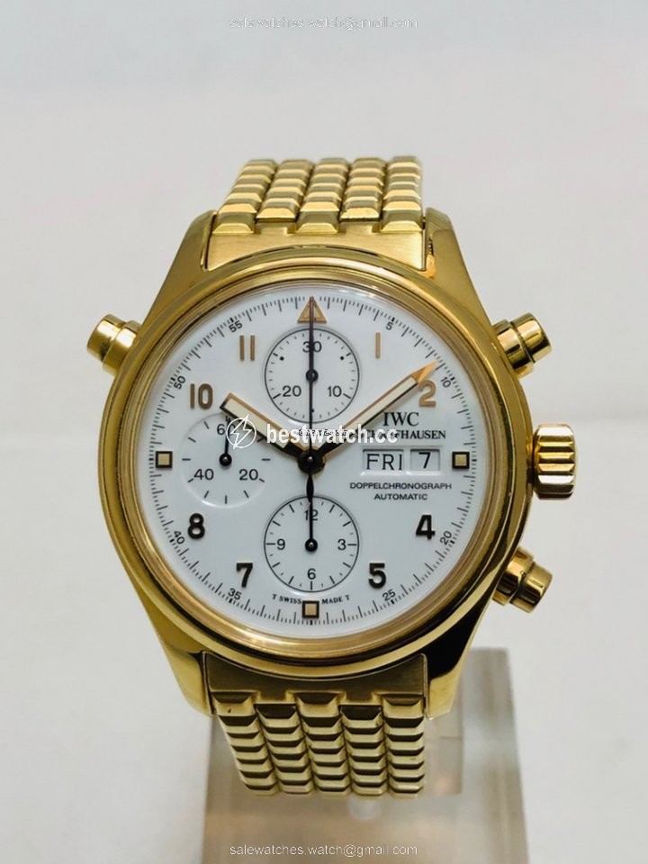 IWC Pilot Double Chronograph Mens watch Unisex Automatic Yellow gold IW3713 Replica 2