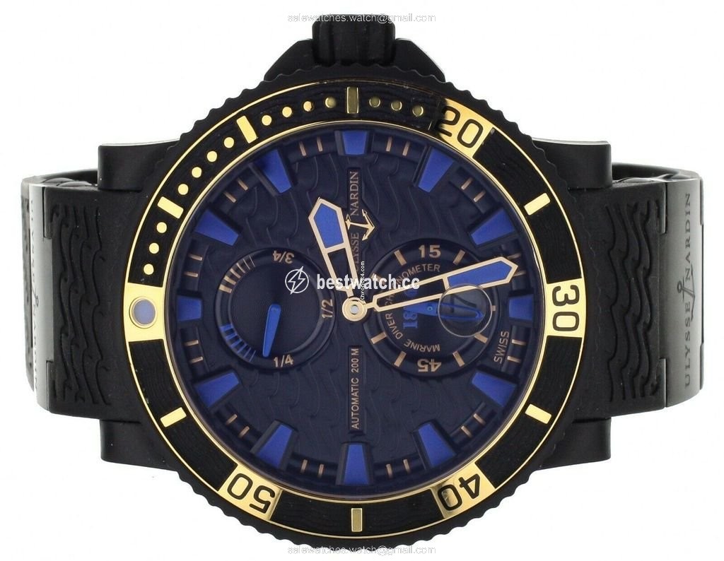 Ulysse Nardin Diver Black Sea Mens watch Unisex Automatic Gold Steel 263-92 Replica 2