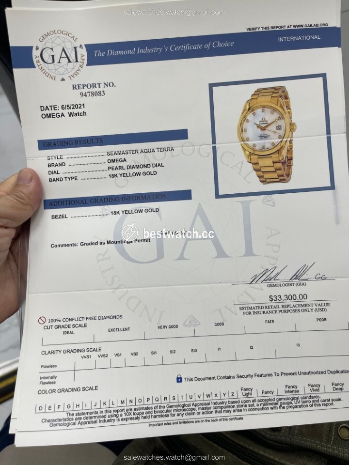 IMG_9085 Omega Seamaster Aqua Terra Mens watch Unisex Automatic Yellow gold 2104.75.00 Replica 2