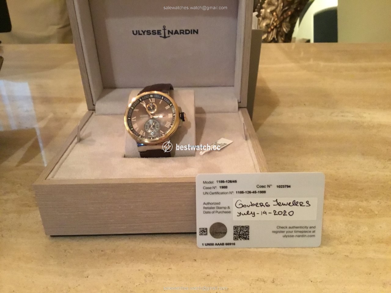 IMG_9085 Ulysse Nardin Marine Chronometer Manufacture Mens watch Unisex Automatic Gold Steel 1185-126 45 Replica 2