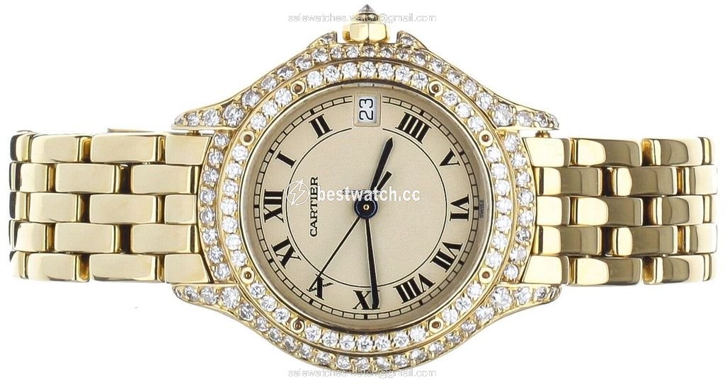 IMG_9085 Cartier Cougar Mens watch Unisex Quartz Yellow gold 887907 Replica 2