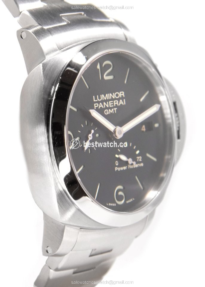 IMG_9085 Panerai Luminor 1950 3 Days GMT Power Reserve Automatic Mens watch Unisex Automatic Steel PAM 00347 Replica 2