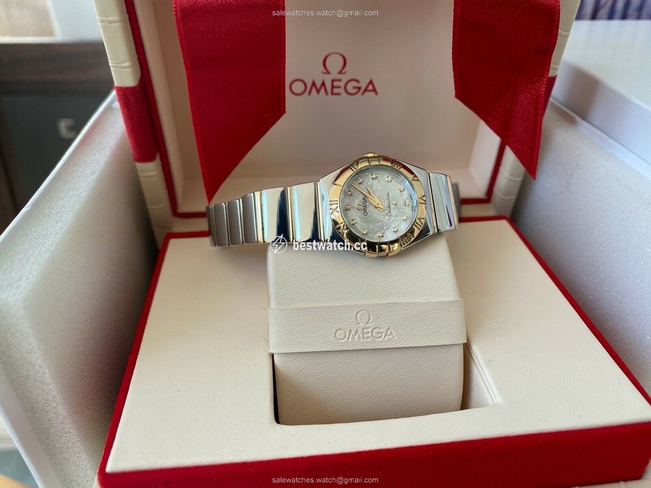 IMG_9085 Omega Constellation Quartz Womens watch Quartz Gold Steel 123.20.24.60.55.004 Replica 2
