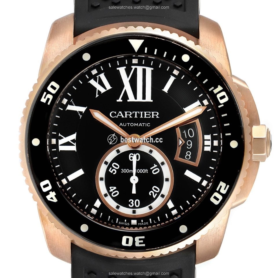 IMG_9085 Cartier Calibre de Cartier Diver Mens watch Unisex Automatic Rose gold W7100052 Replica 2