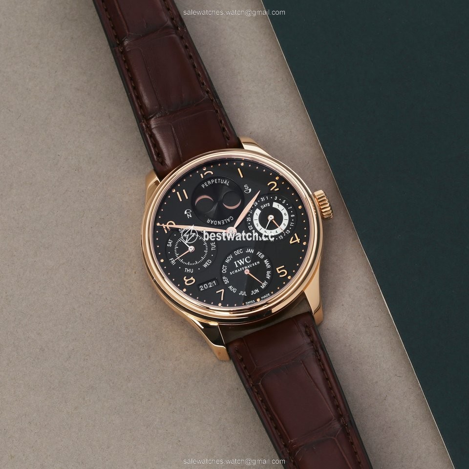 IMG_9085 IWC Portuguese Perpetual Calendar Mens watch Unisex Automatic Rose gold IW502103 Replica 2