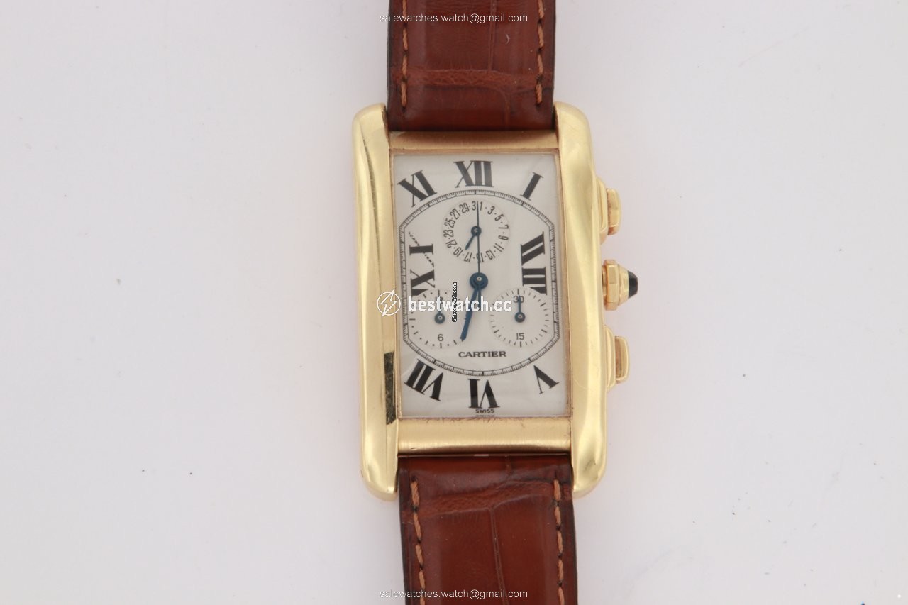 IMG_9085 Cartier Tank Americaine Mens watch Unisex Quartz Yellow gold 1730 Replica 2