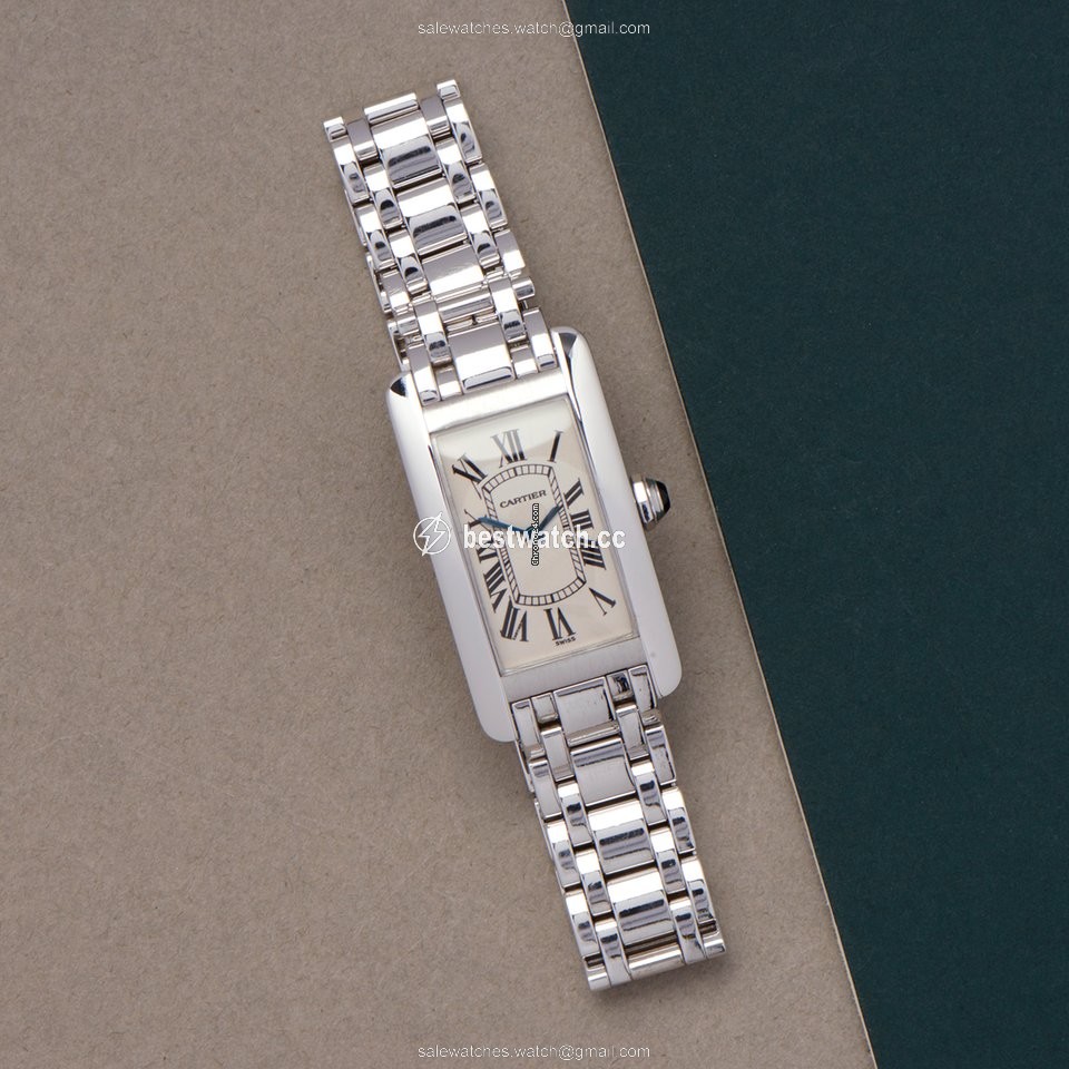IMG_9085 Cartier Tank Americaine Mens watch Unisex Quartz White gold 1713 Replica 2