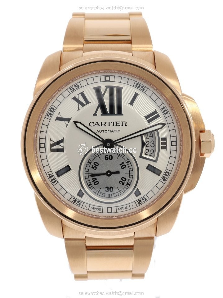 IMG_9085 Cartier Calibre de Cartier Mens watch Unisex Automatic Rose gold W7100018 Replica 2