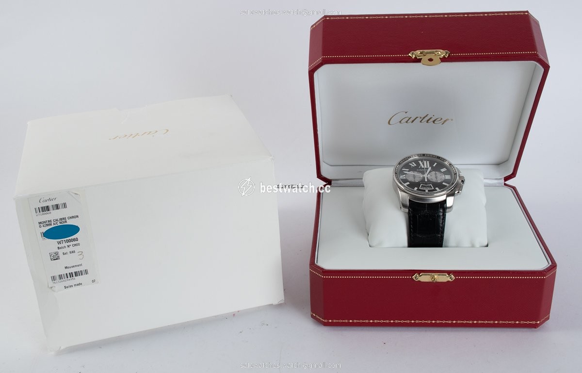IMG_9085 Cartier Calibre de Cartier Chronograph Mens watch Unisex Automatic Steel W7100060 Replica 2
