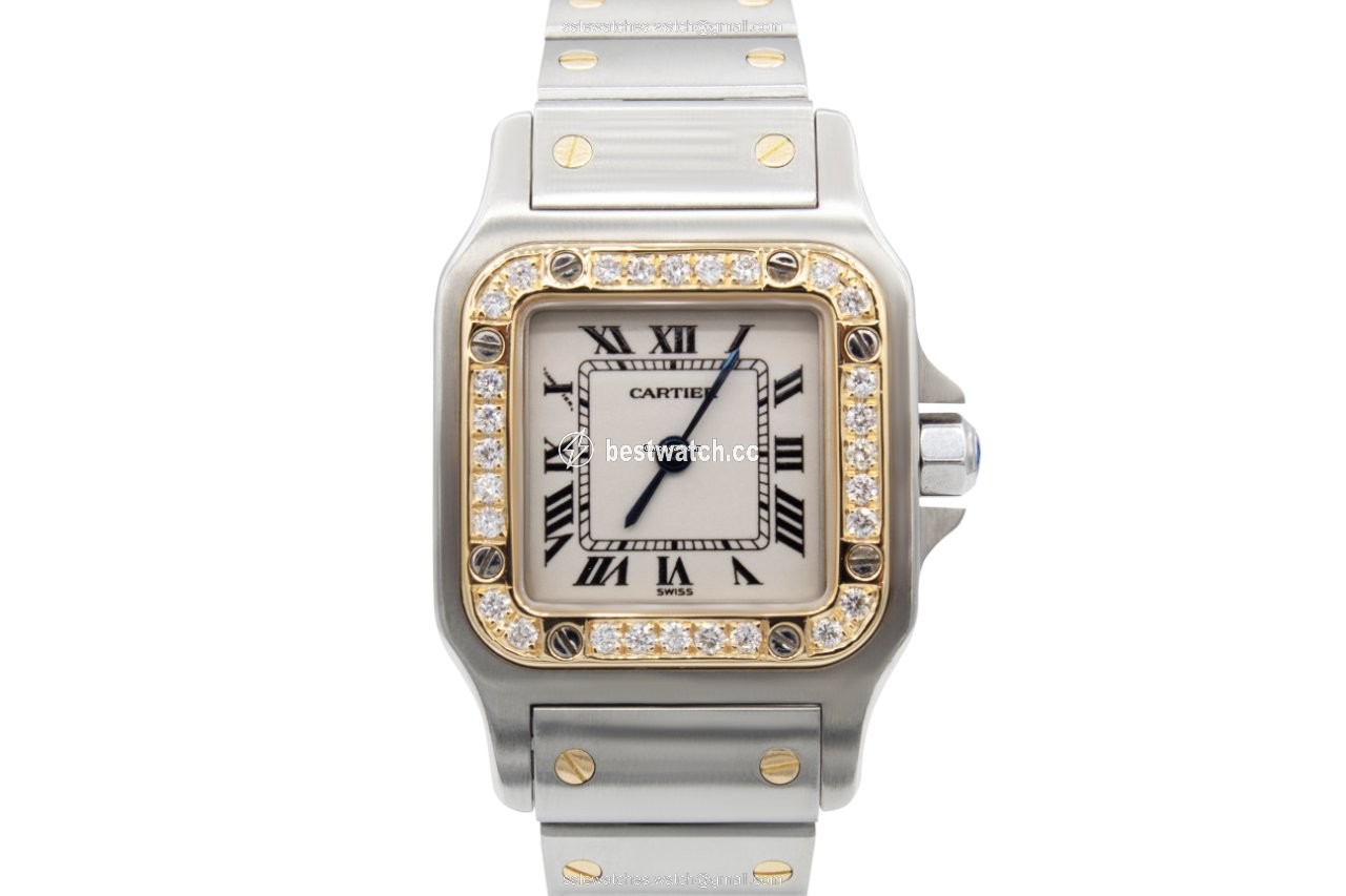 IMG_9085 Cartier Santos Galbee Womens watch Quartz Gold Steel 1567 Replica 2