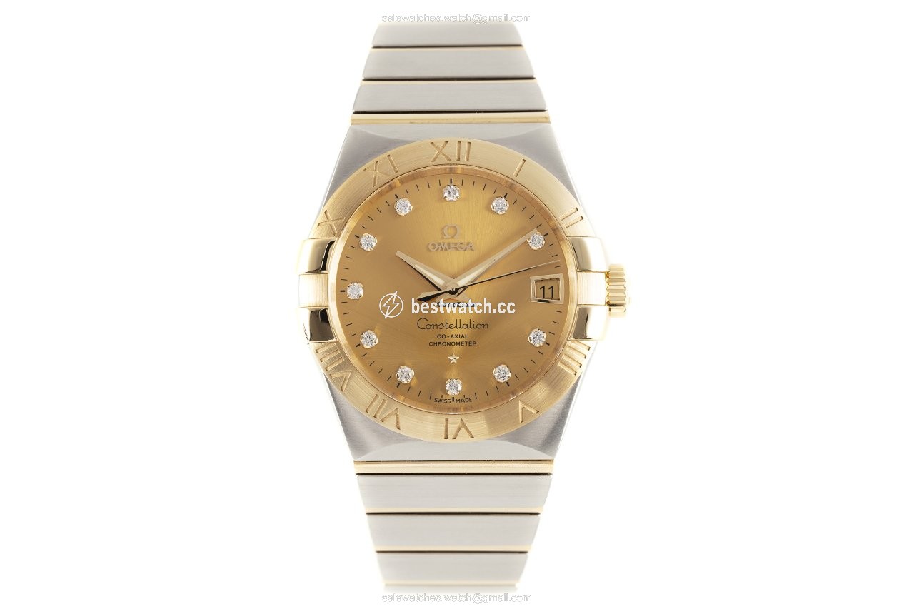 Omega Constellation Men Mens watch Unisex Automatic Gold Steel 123.20.38.21.58.001 Replica 2