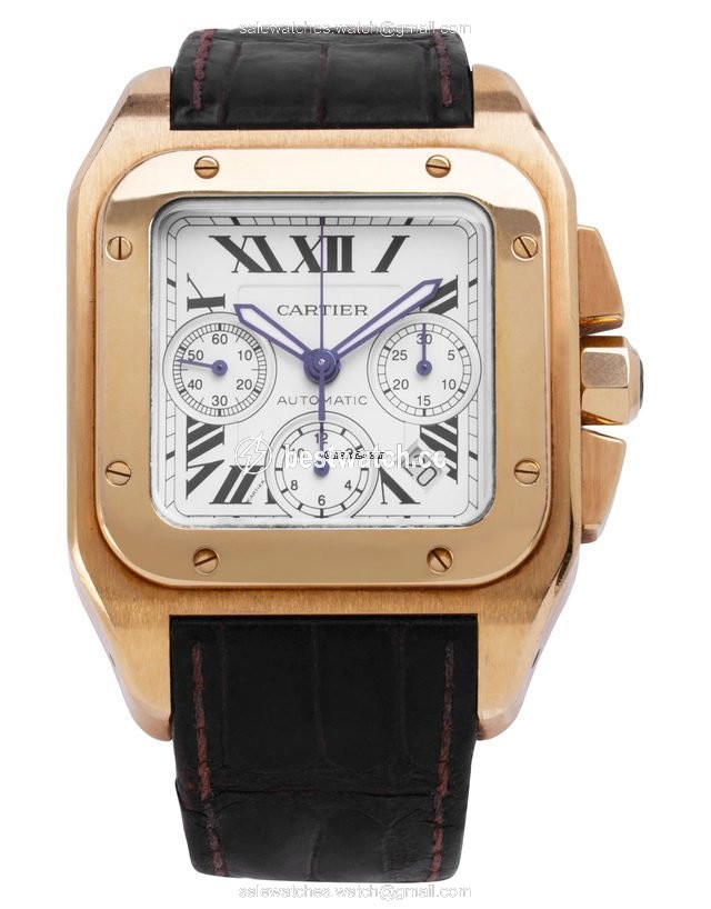IMG_9085 Cartier Santos 100 Mens watch Unisex Automatic Yellow gold 2741 Replica 2