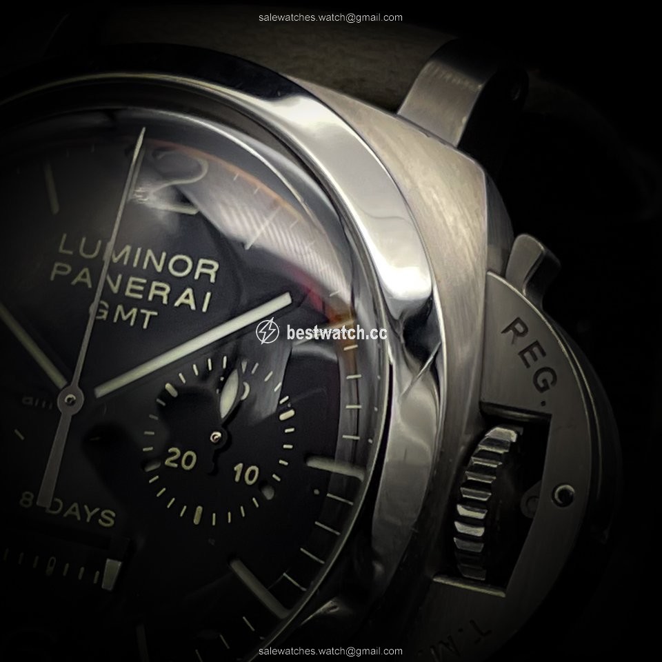 IMG_9085 Panerai Luminor 1950 8 Days Chrono Monopulsante GMT Mens watch Unisex Manual winding Steel PAM 00275 Replica 2