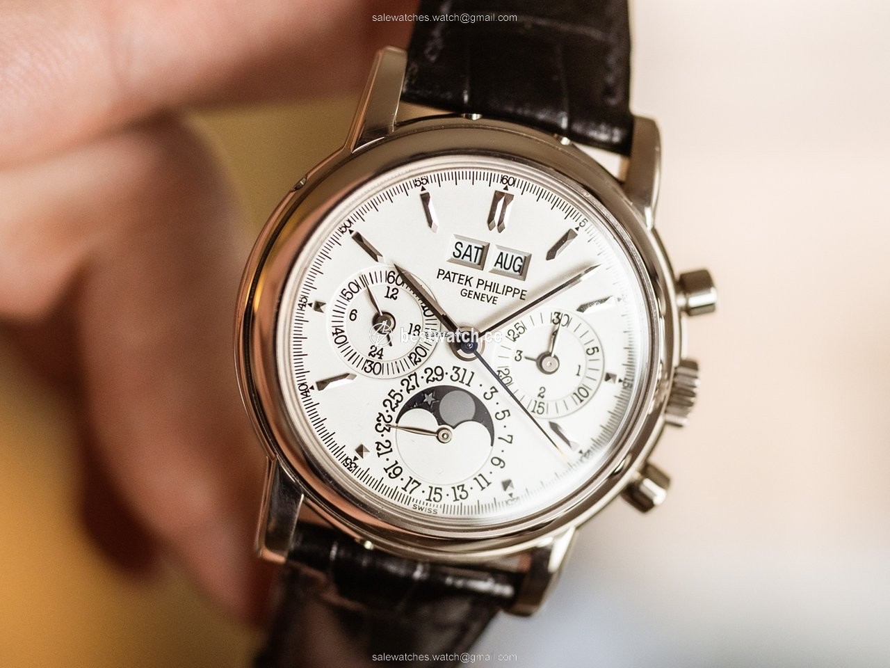 IMG_9085 Patek Philippe Perpetual Calendar Chronograph Mens watch Unisex Manual winding White gold 3970EG-016 Replica 2