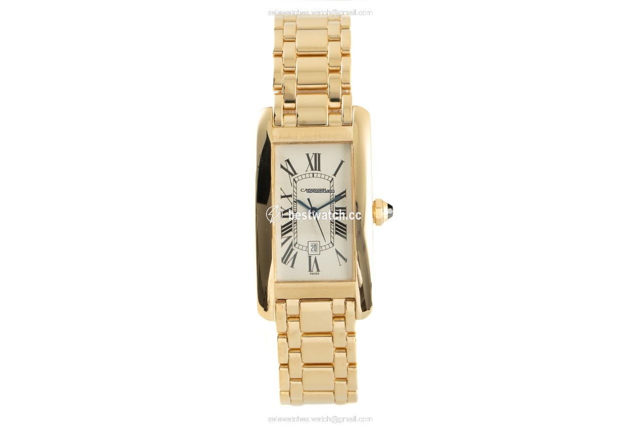 IMG_9085 Cartier Tank Americaine Mens watch Unisex Automatic Yellow gold 1725 Replica 2