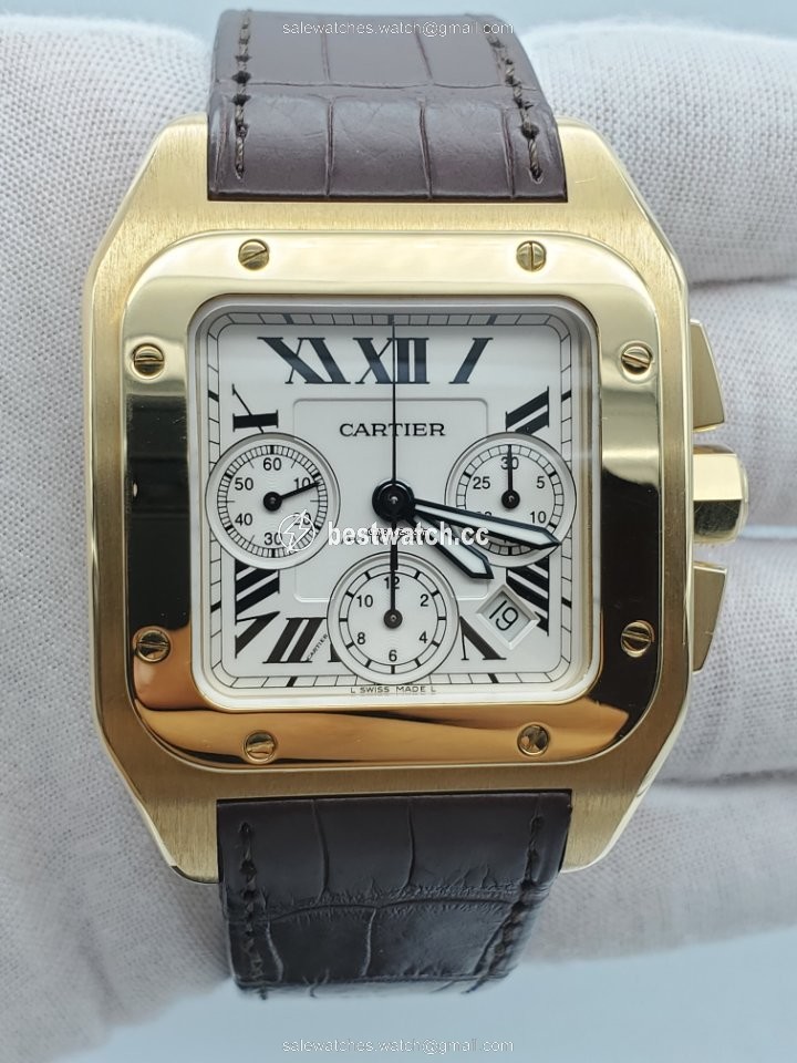 IMG_9085 Cartier Santos 100 Mens watch Unisex Automatic Rose gold W20131Y1 Replica 2