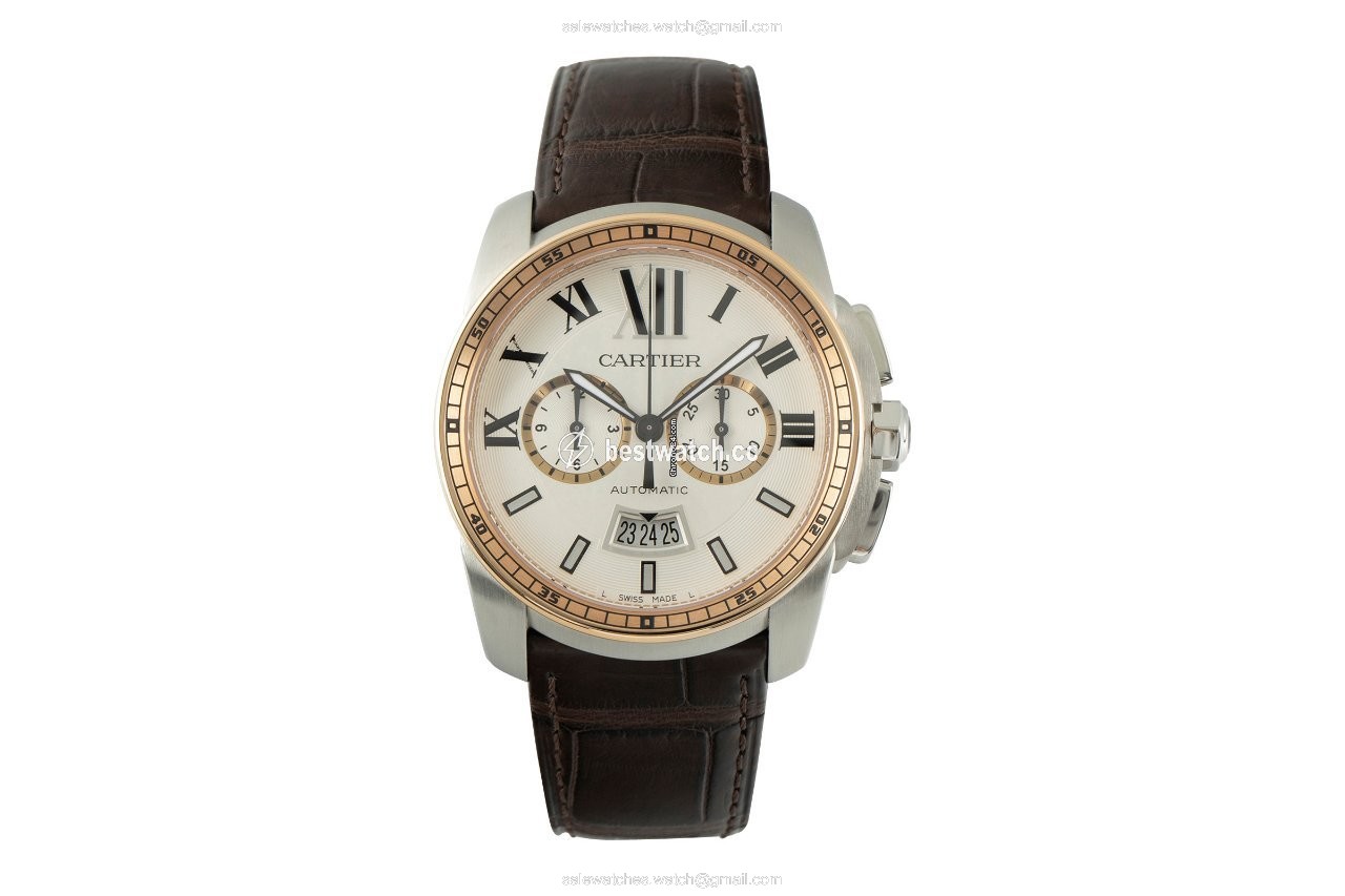 IMG_9085 Cartier Calibre de Cartier Chronograph Mens watch Unisex Automatic Gold Steel W7100043 Replica 2