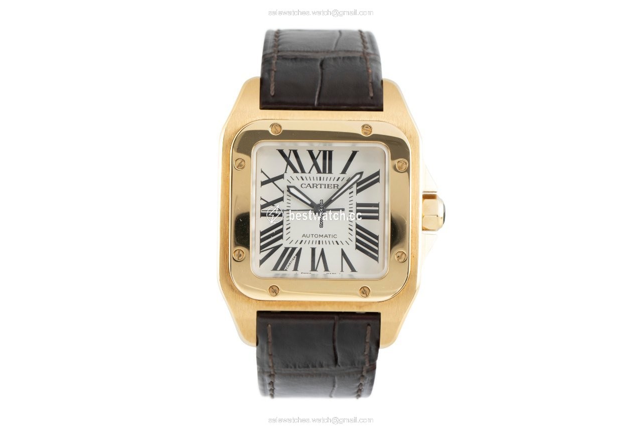 IMG_9085 Cartier Santos 100 Mens watch Unisex Automatic Yellow gold 2880 Replica 2