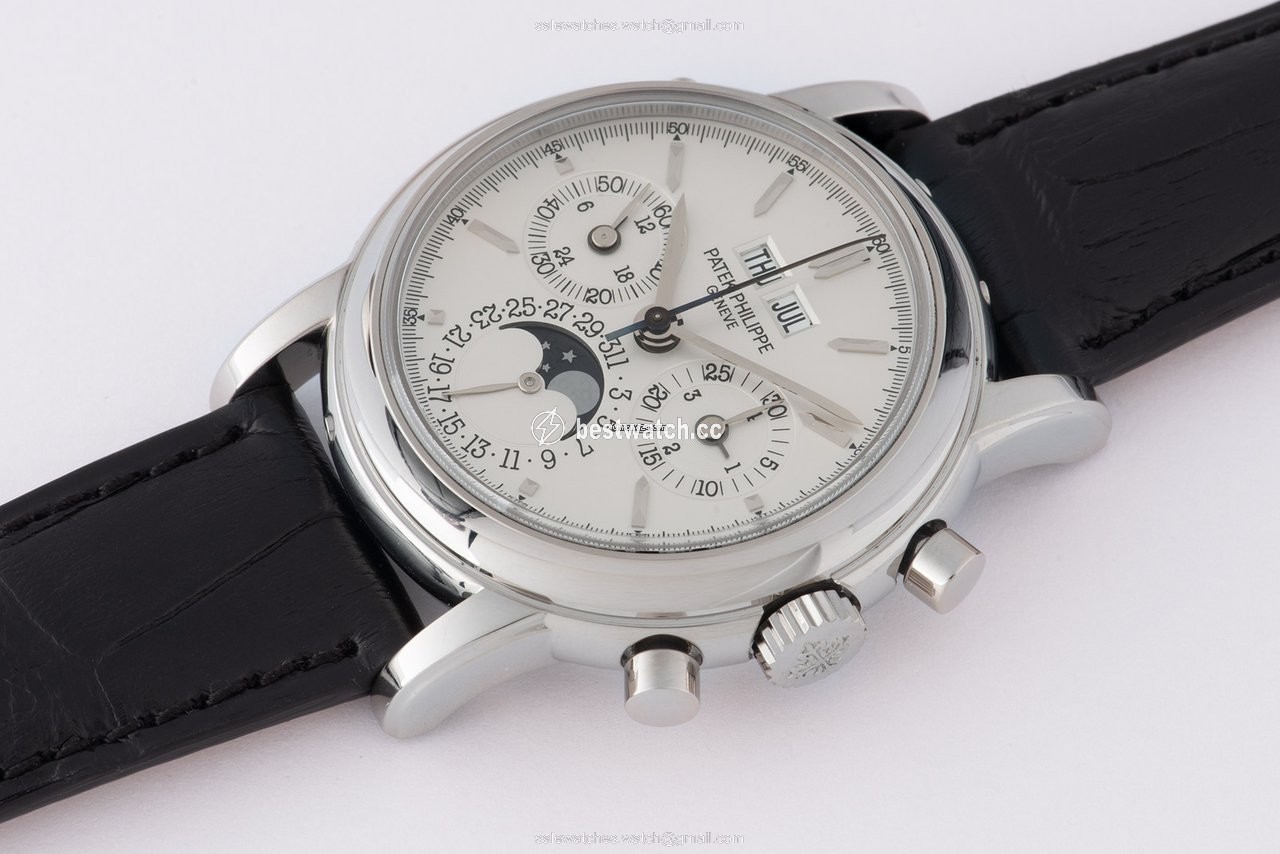 IMG_9085 Patek Philippe Perpetual Calendar Chronograph Mens watch Unisex Manual winding White gold 3970 G Replica 2