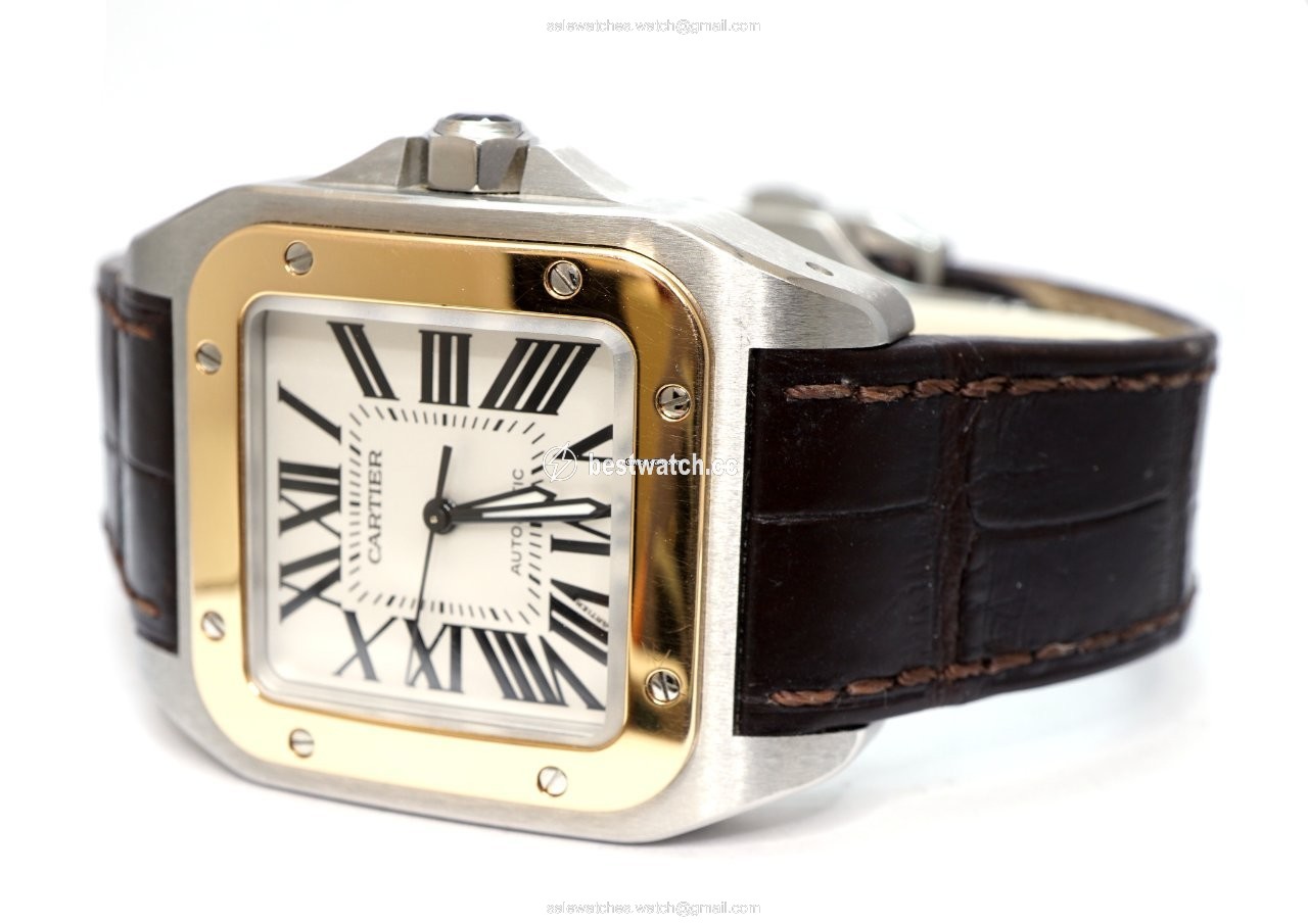 IMG_9085 Cartier Santos 100 Mens watch Unisex Automatic Gold Steel W20107X7 Replica 2