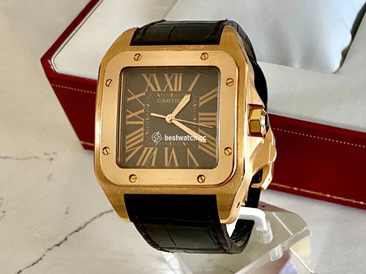 Cartier Santos 100 Mens watch Unisex Automatic Rose gold 2792 Replica 2