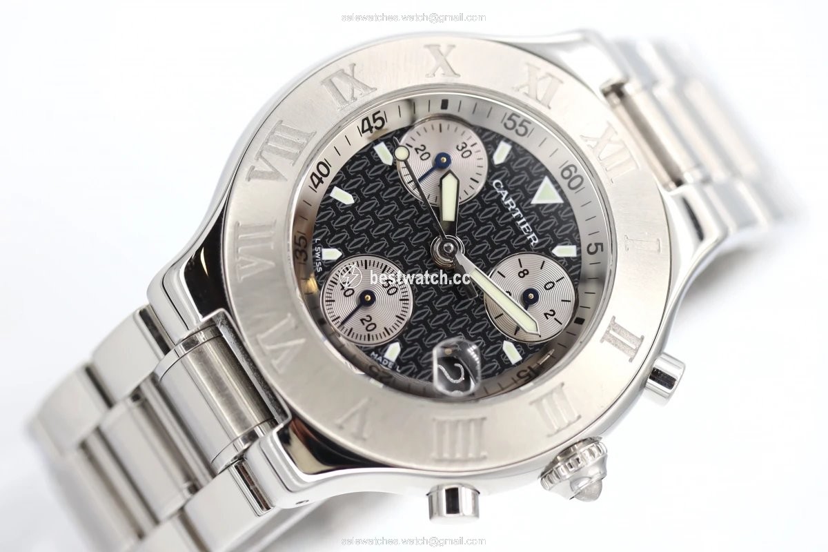 IMG_9085 Cartier 21 Chronoscaph Mens watch Unisex Automatic Steel 2424 Replica 2