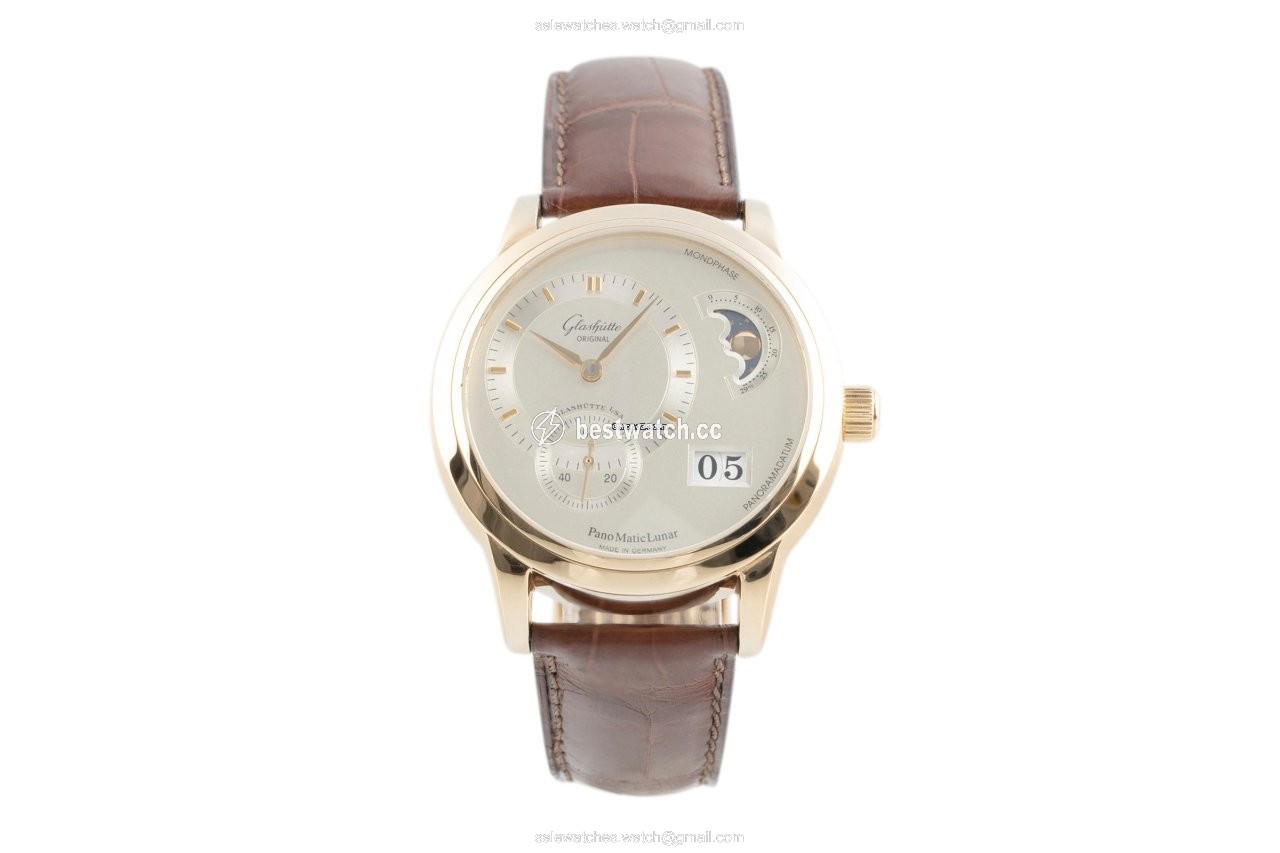 IMG_9085 Glashutte Original PanoMaticLunar Mens watch Unisex Automatic Yellow gold 90-02-01-01-04 Replica 2