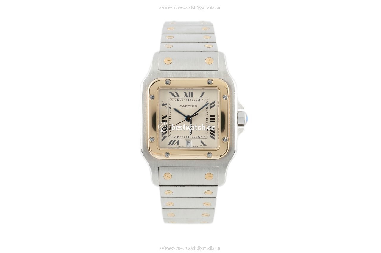 IMG_9085 Cartier Santos Galbee Mens watch Unisex Quartz Gold Steel 187901 Replica 2