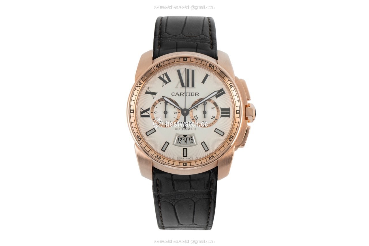 IMG_9085 Cartier Calibre de Cartier Chronograph Mens watch Unisex Automatic Red gold W7100044 Replica 2