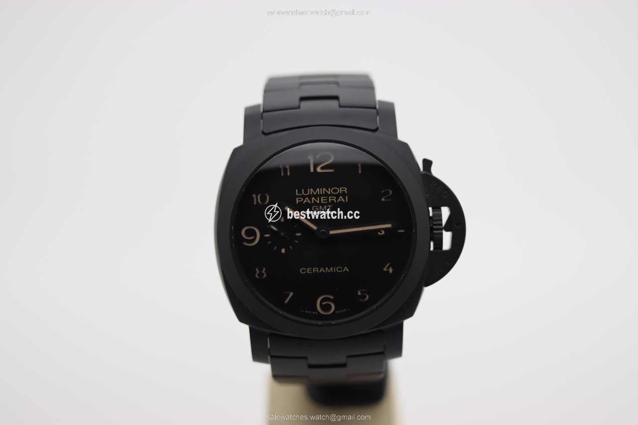 IMG_9085 Panerai Luminor 1950 3 Days GMT Automatic Mens watch Unisex Automatic Ceramic PAM 00438 Replica 2
