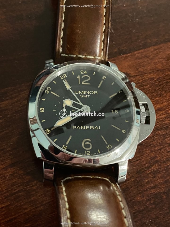 IMG_9085 Panerai Luminor 1950 3 Days GMT Automatic Mens watch Unisex Automatic Steel PAM 00531 Replica 2
