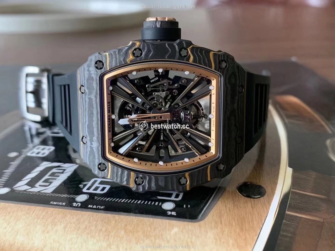 Richard Mille Mens watch Unisex Automatic Carbon Richard Mille RM 12-01 Tourbillon Gold Quartz Tpt Replica 2