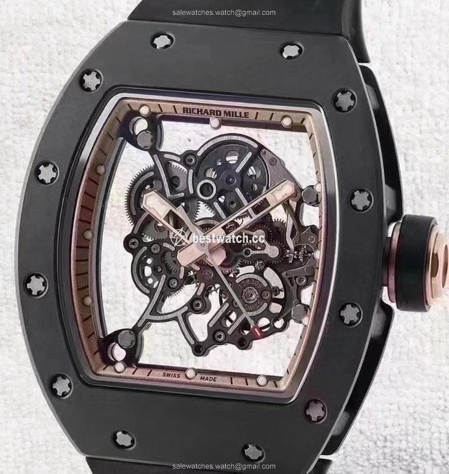 IMG_9085 Richard Mille RM 055 Mens watch Unisex Manual winding Ceramic Richard Mille RM055 Bubba Watson Black Ceramic Asia Edition Skeleton Dial Watch Replica 2