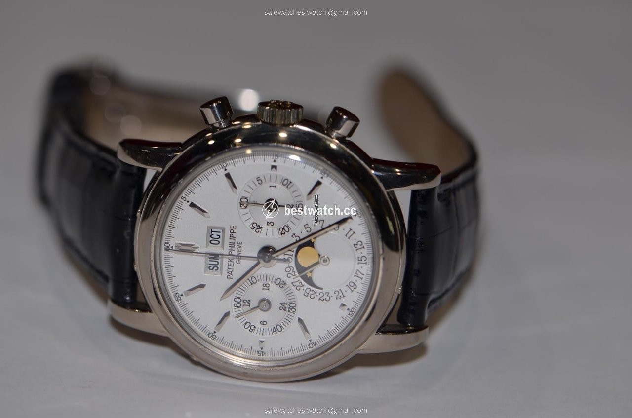 IMG_9085 Patek Philippe Perpetual Calendar Chronograph Mens watch Unisex Manual winding White gold 3970G Replica 2