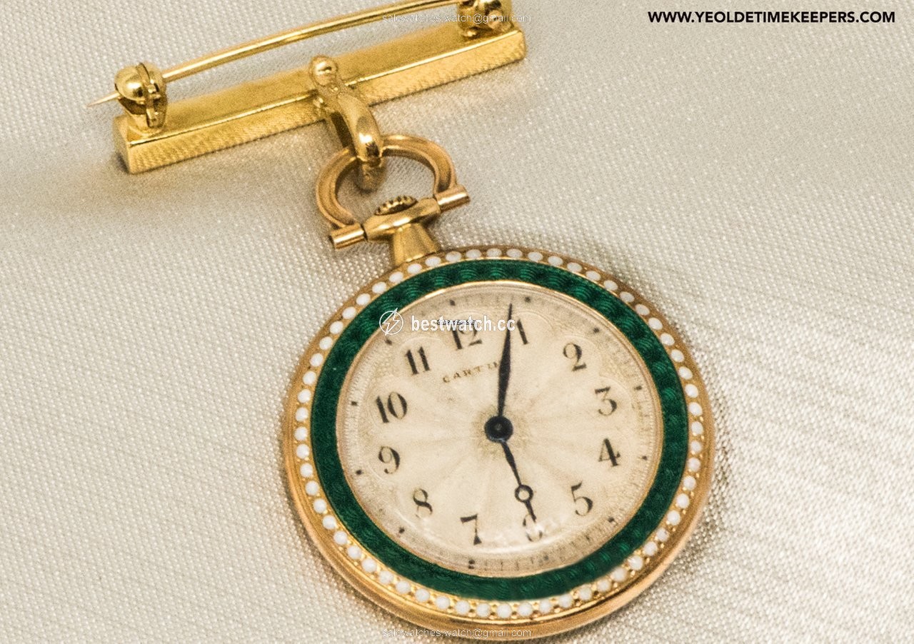 IMG_9085 Cartier Mens watch Unisex Manual winding Yellow gold CARTIER 1910 Rare Enamel Diamond 18kt Gold Pocket Watch Replica 2