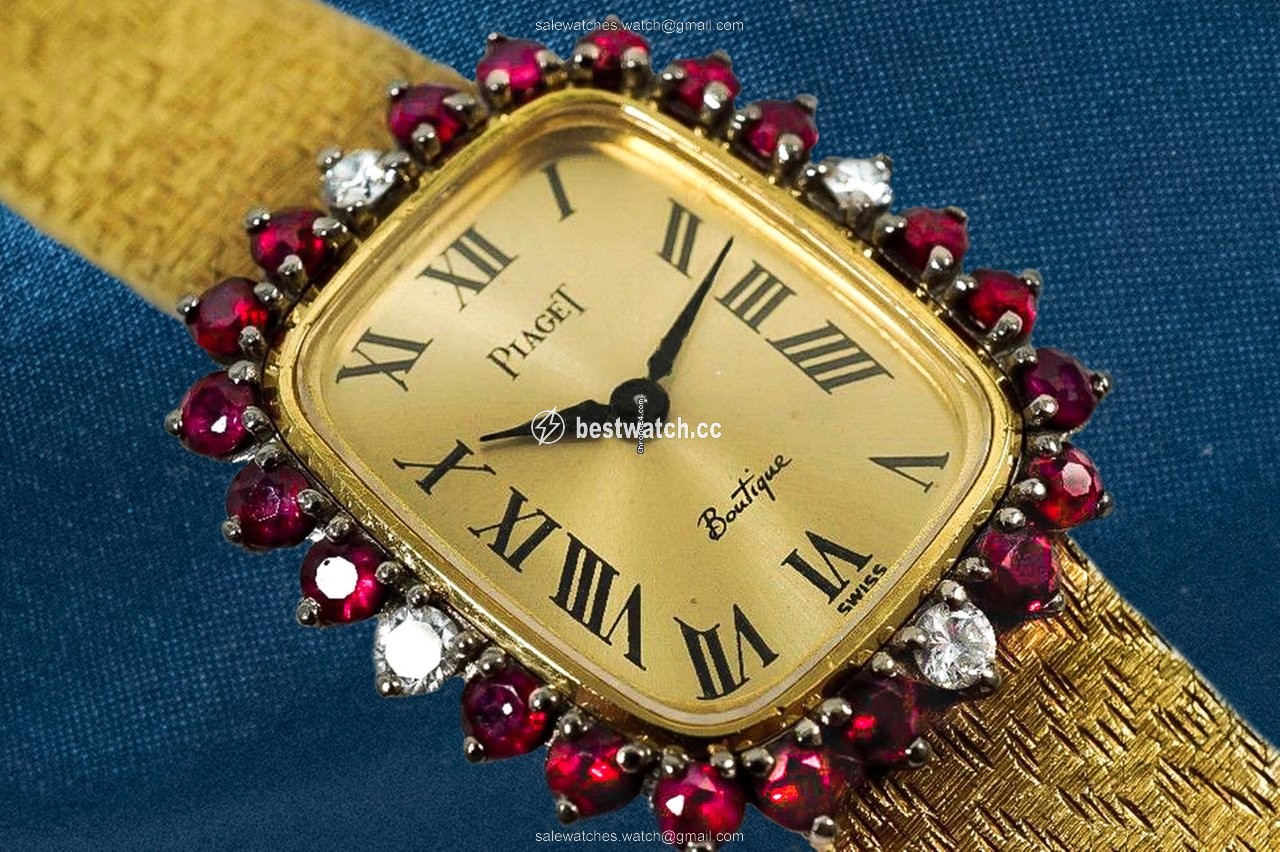 Piaget Mens watch Unisex Manual winding Yellow gold 1970s Rare Ruby & Diamond Set 18 Kt Yellow Gold Wristwatch Replica 2
