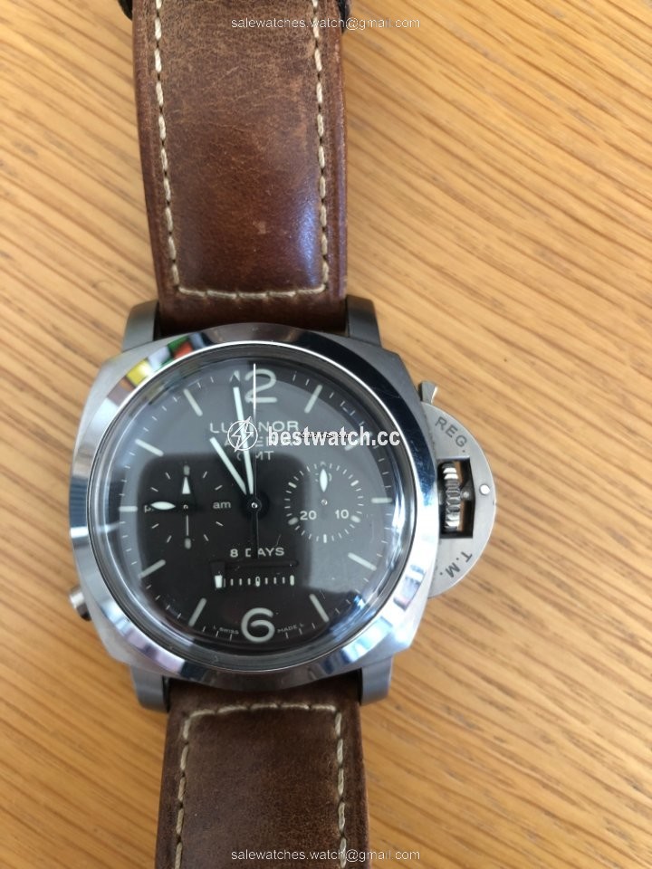 IMG_9086 Panerai Luminor 1950 8 Days Chrono Monopulsante GMT Mens watch Unisex Manual winding Titanium PAM 00311 3