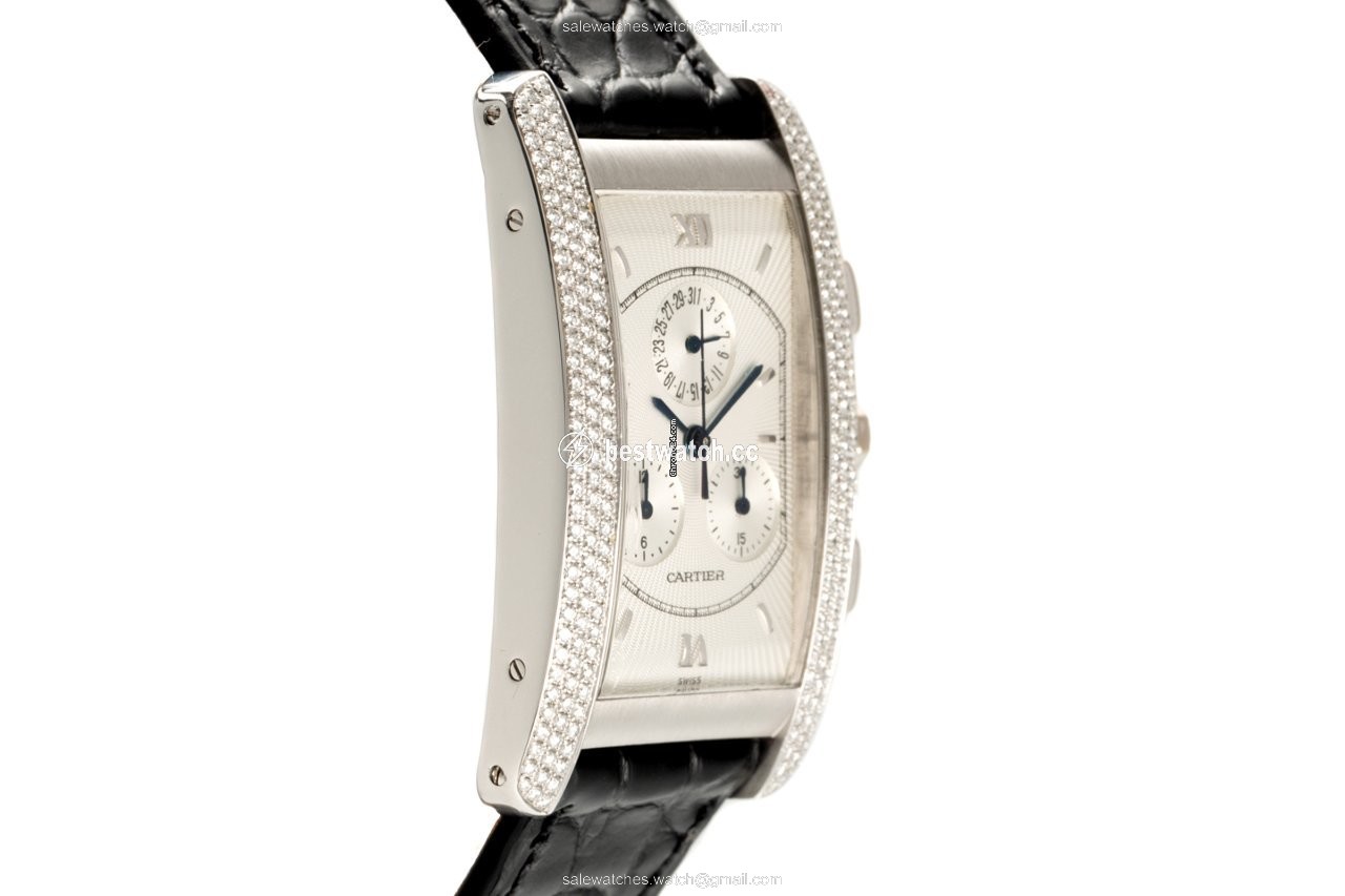 IMG_9086 Cartier Tank Americaine Mens watch Unisex Quartz White gold 2339 3
