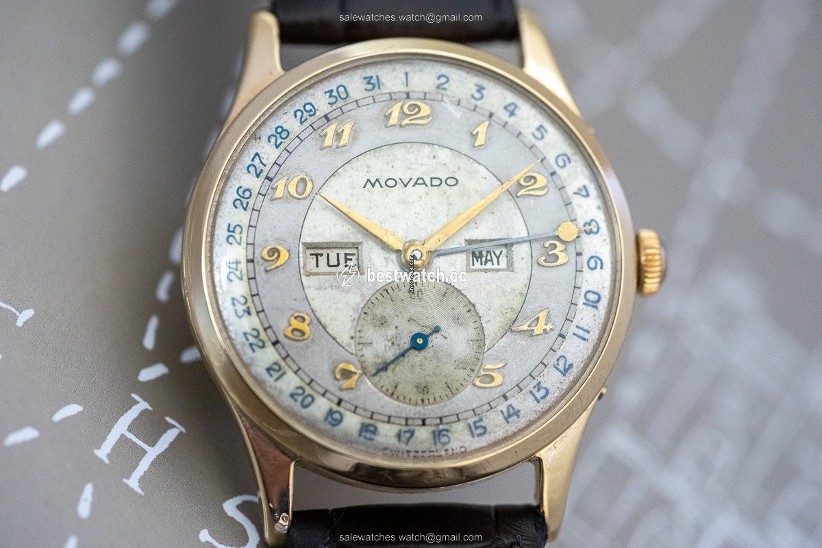 IMG_9086 Movado Mens watch Unisex Manual winding Yellow gold Movado Calendograph 3