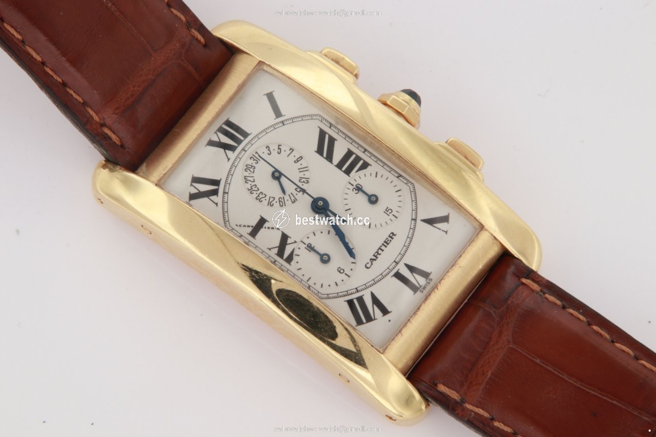 IMG_9086 Cartier Tank Americaine Mens watch Unisex Quartz Yellow gold 1730 3
