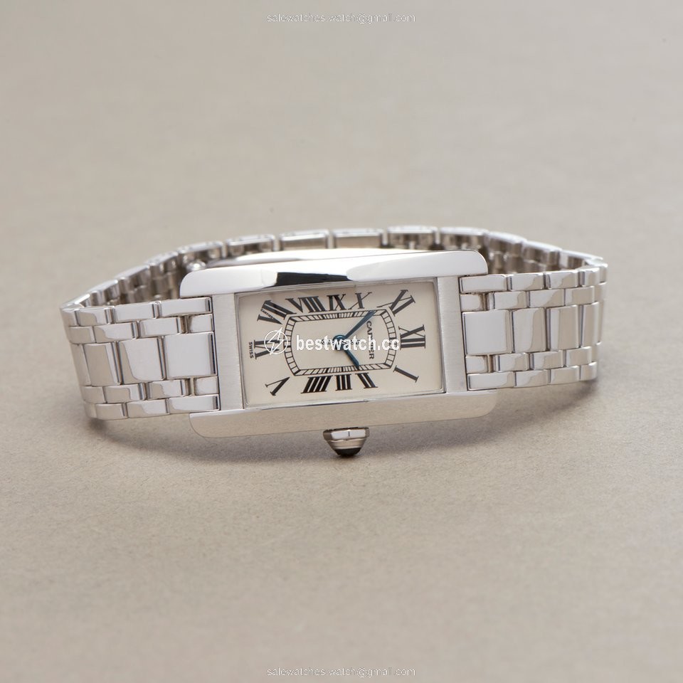 IMG_9086 Cartier Tank Americaine Mens watch Unisex Quartz White gold 1713 3