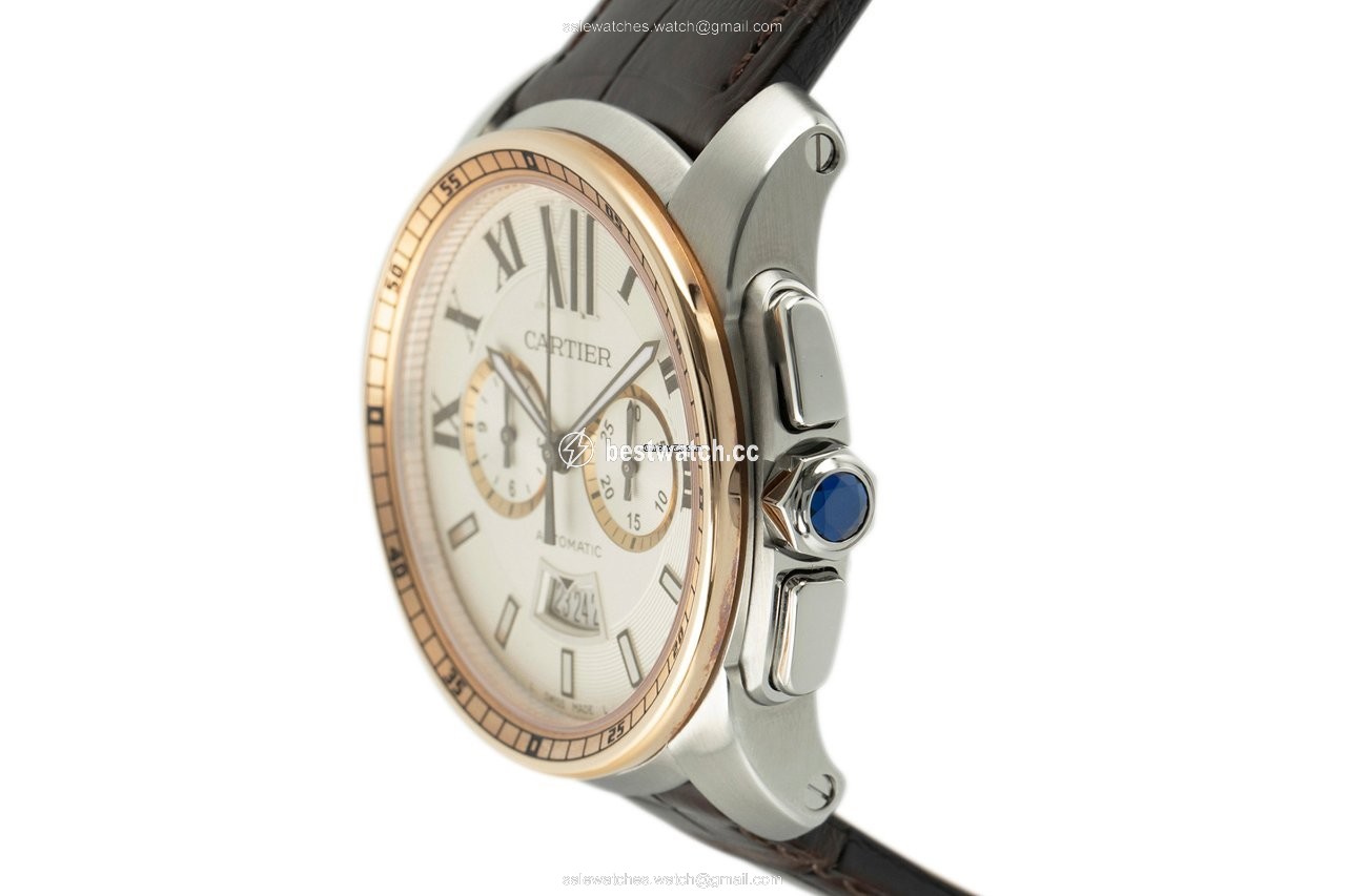 IMG_9086 Cartier Calibre de Cartier Chronograph Mens watch Unisex Automatic Gold Steel W7100043 3