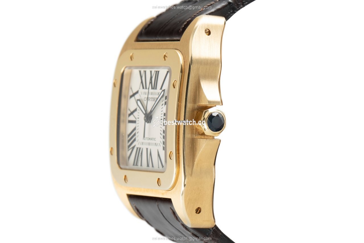 IMG_9086 Cartier Santos 100 Mens watch Unisex Automatic Yellow gold 2880 3