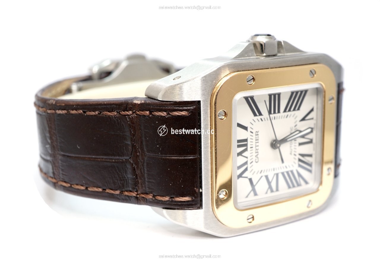 IMG_9086 Cartier Santos 100 Mens watch Unisex Automatic Gold Steel W20107X7 3