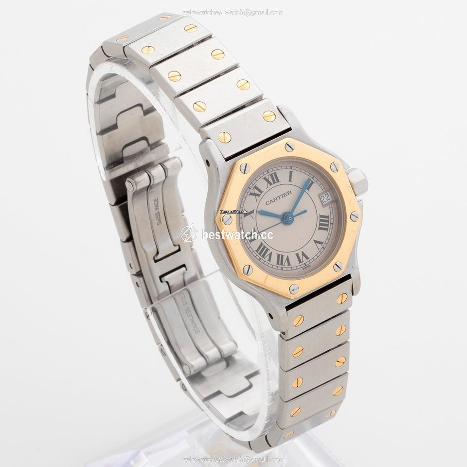 IMG_9086 Cartier Santos Womens watch Quartz Gold Steel 187903 3