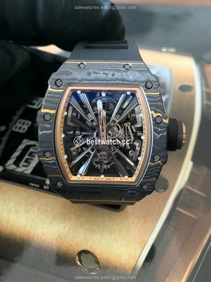 Richard Mille Mens watch Unisex Automatic Carbon Richard Mille RM 12-01 Tourbillon Gold Quartz Tpt 3