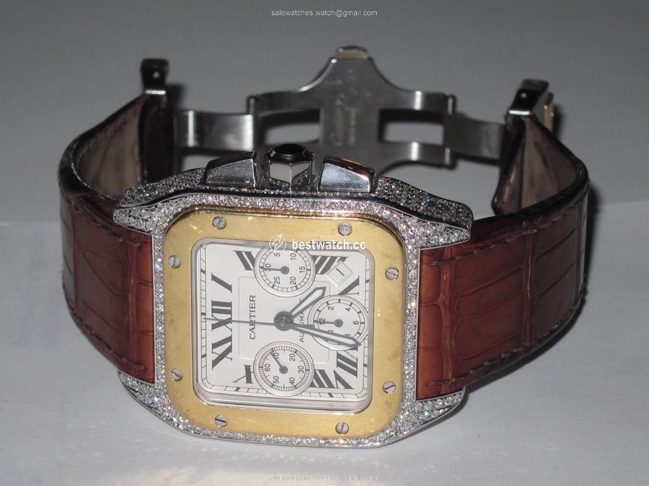 IMG_9086 Cartier Santos 100 Mens watch Unisex Automatic Gold Steel W20091X7 3