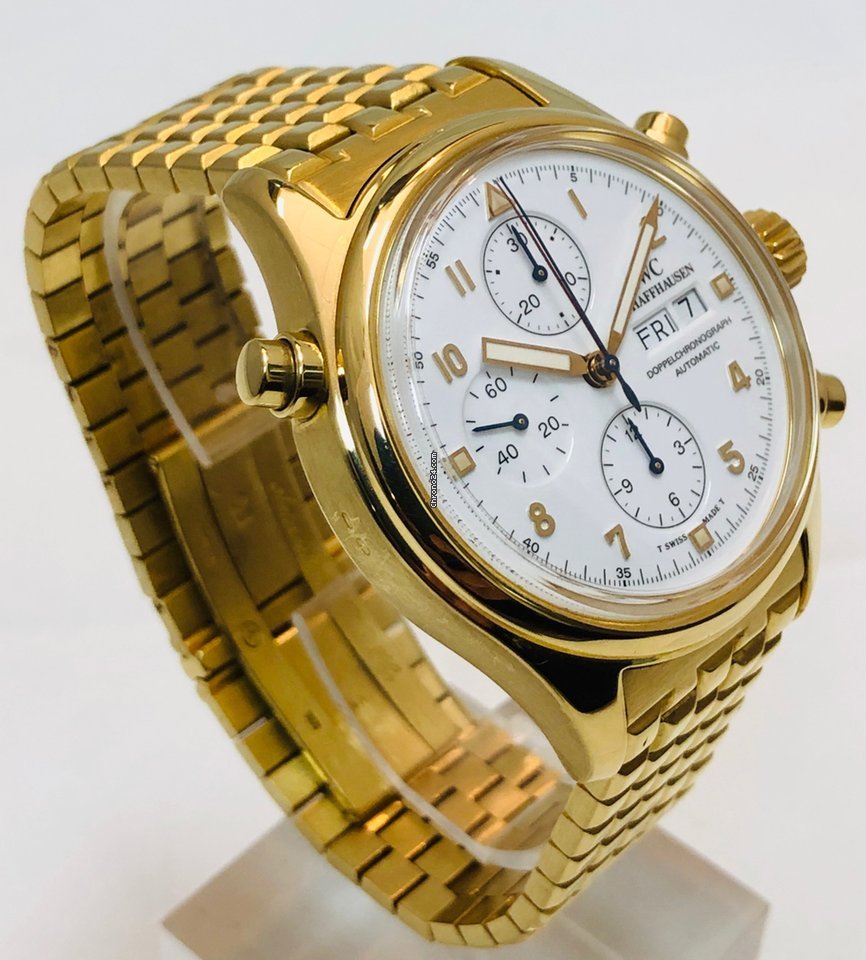 IWC Pilot Double Chronograph Mens watch Unisex Automatic Yellow gold IW3713 Replica 4