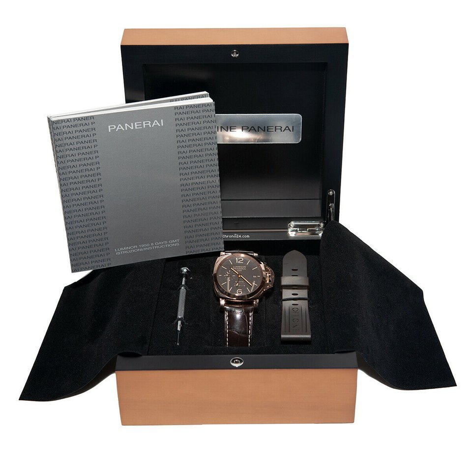 IMG_9081 Panerai Luminor 1950 8 Days GMT Mens watch Unisex Manual winding Rose gold PAM 576 Replica 4